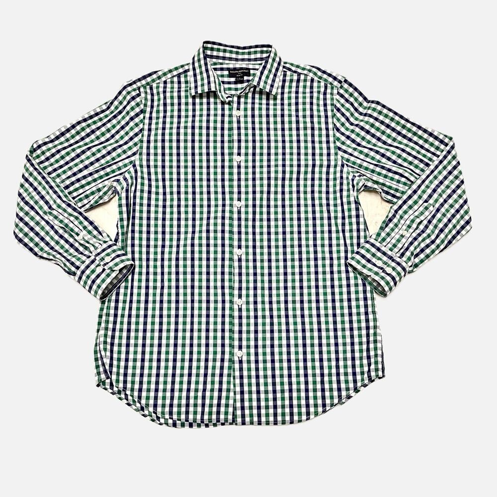 Banana Republic Green/Navy Blue Plaid Slim Fit Long Sleeve Shirt Size 16 - 16.5